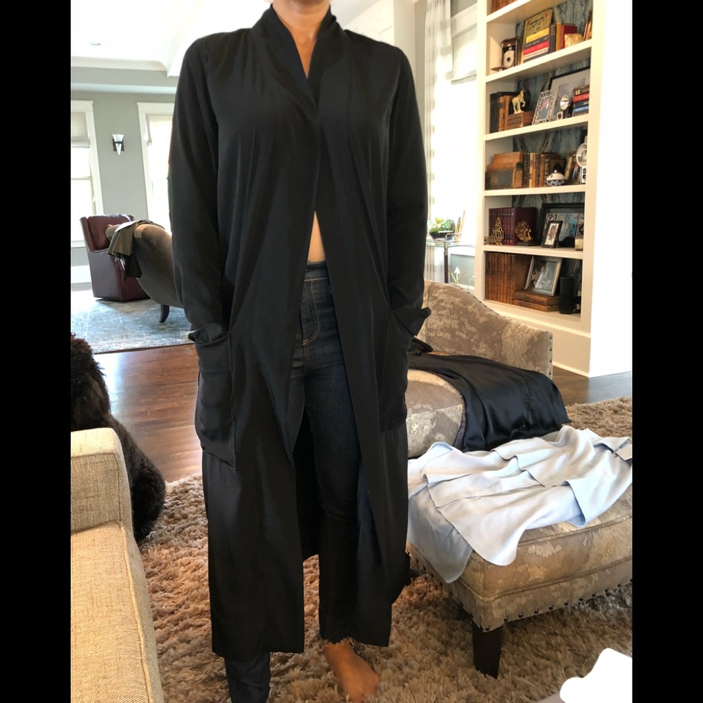 Leith black silky duster coat